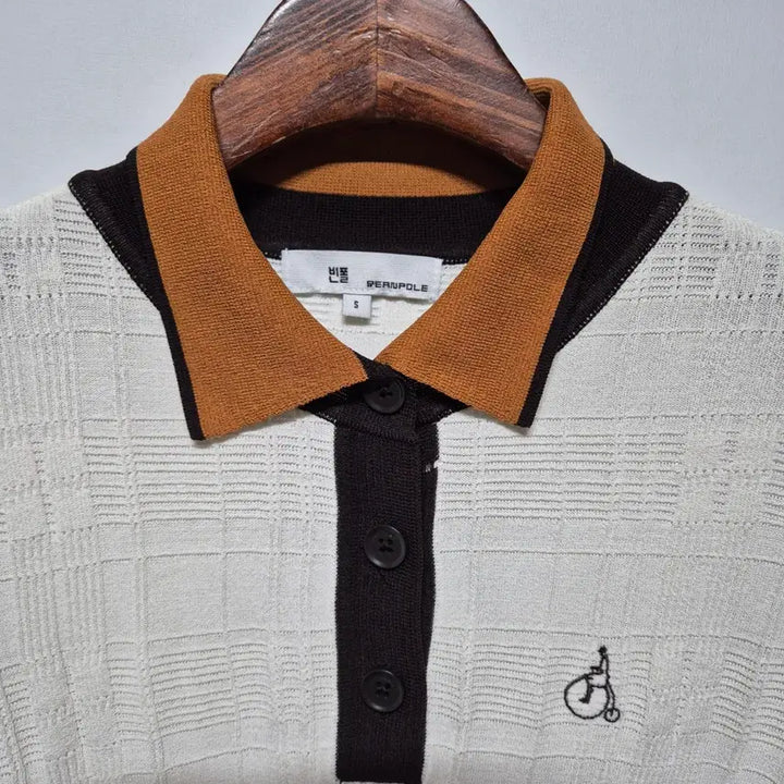 [BUNJANG] Beanpole Short-Sleeve Collar Knit Gold Black S / 빈폴 반팔 카라 니트 골드 블랙 S