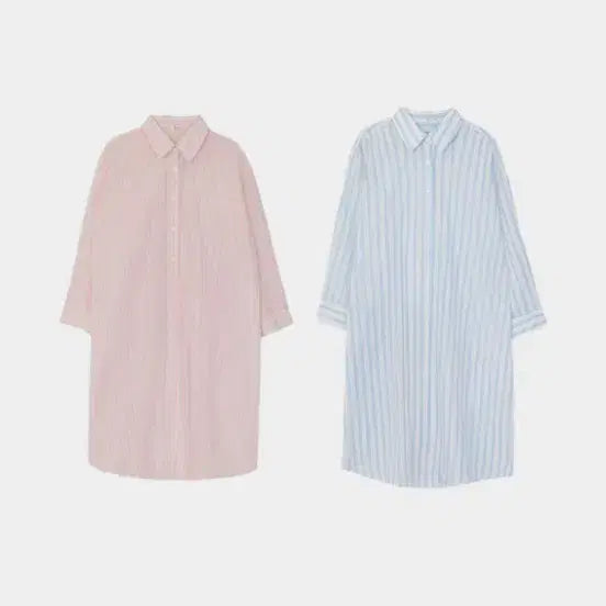 [BUNJANG] Myrim Stripe Long Shirt Pink / 마이림 스트라이프 롱셔츠 핑크