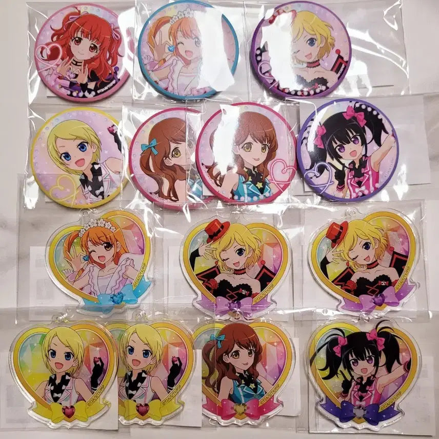 [BUNJANG] Pripara Marukuji Heart Keyring &amp; Can Badge Set / 프리티리듬 마루쿠지 하위상 하트 키링, 캔뱃지