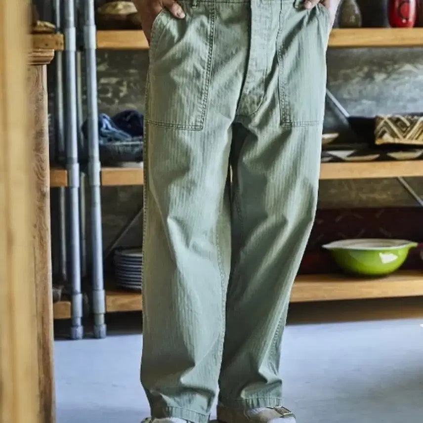 [BUNJANG] OrSlow Summer Fatigue Pants Green Herringbone / 오어슬로우 써머 퍼티그 4 그린 헤링본
