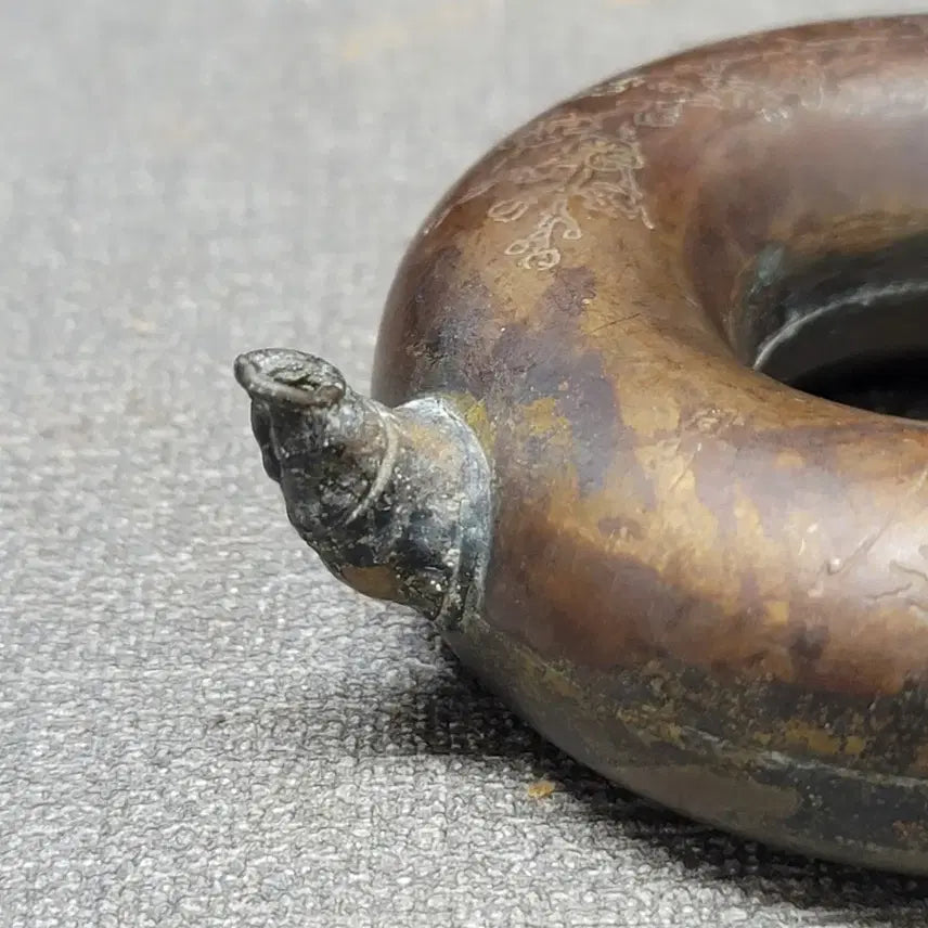 [BUNJANG] Antique Brass Dragon-Coil Inkstone Container / 황동 또아리 연적 골동품
