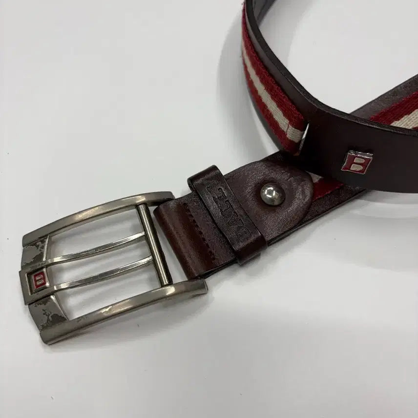 [BUNJANG] BALLY Stripe Leather Belt / BALLY 스트라이프 레더 벨트