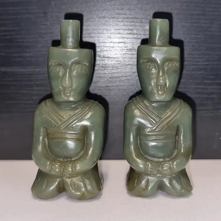 [BUNJANG] Two Jade Figure Sculptures / 청옥 인물상 조각품 두점