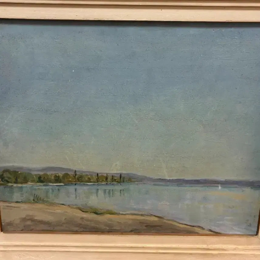 [BUNJANG] French Antique Oil Painting Lake Landscape 65.5 x 55.5cm / 프랑스 앤틱 오일 페인팅 프레임 호수 / 65.5 x 55.5cm