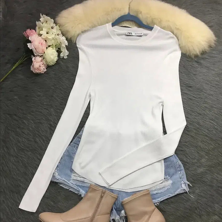 [BUNJANG] Zara White Long Sleeve T-Shirt - M / <새상품급>Zara 자라 긴팔티 화이트 M 레이어드티