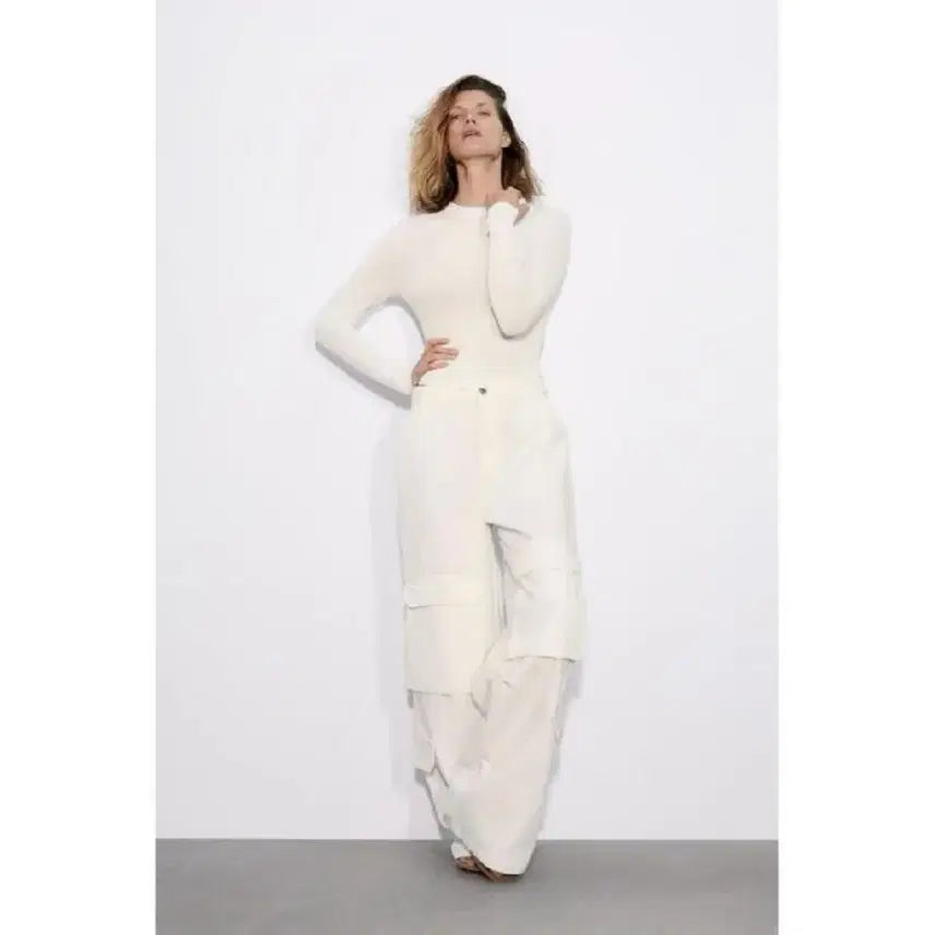 [BUNJANG] Zara White Long Sleeve T-Shirt - M / <새상품급>Zara 자라 긴팔티 화이트 M 레이어드티
