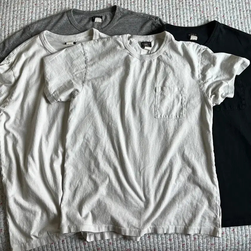 [BUNJANG] RRL Garment Dyed Two-Pack Short Sleeve T-Shirts (Grey/White/Black) / RRL 가먼트다이 투팩  반팔 티셔츠  M (그레이/화이트/블랙)