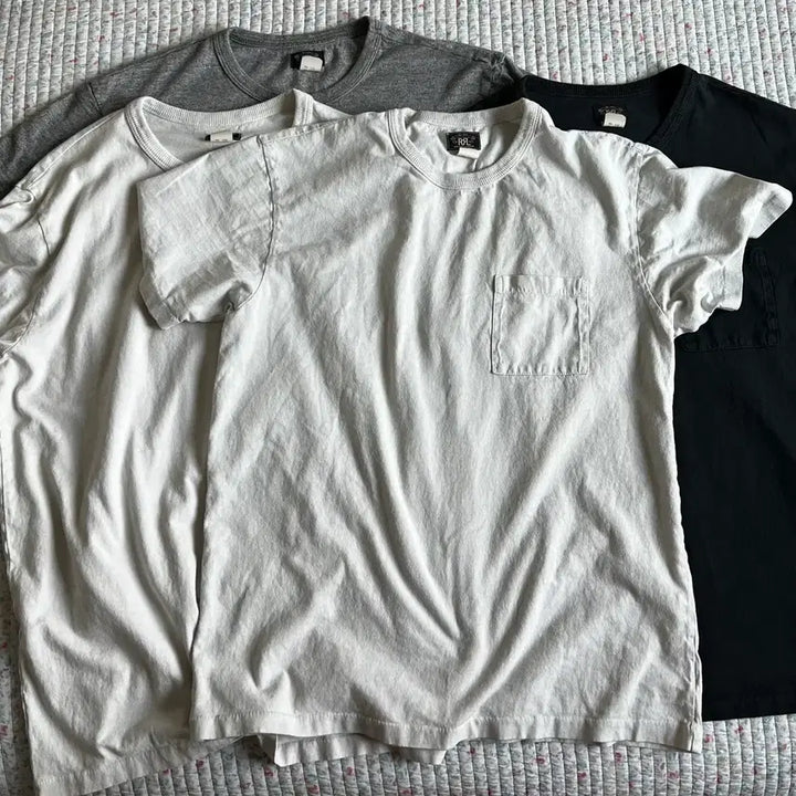 [BUNJANG] RRL Garment Dyed Two-Pack Short Sleeve T-Shirts (Grey/White/Black) / RRL 가먼트다이 투팩  반팔 티셔츠  M (그레이/화이트/블랙)