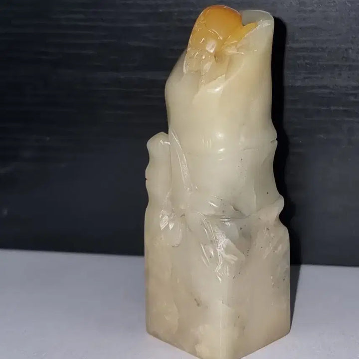 [BUNJANG] Jade Seal with Bamboo Joint and Insect Carving / 옥도장 죽절에 곤충이 붙어있습니다