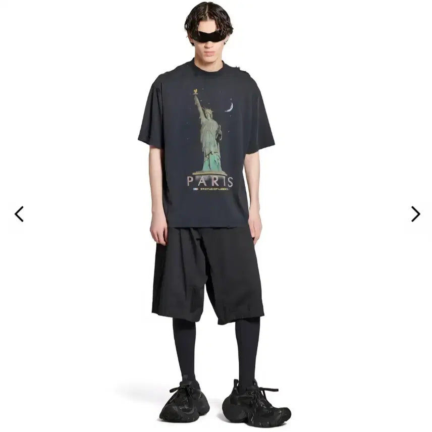 [BUNJANG] Balenciaga Liberty Printed Logo Short Sleeve T-Shirt Black Grey / 발렌시아가 리버티 반팔 티셔츠 프린팅 로고 파리스 숏 슬리브 블랙 그레이
