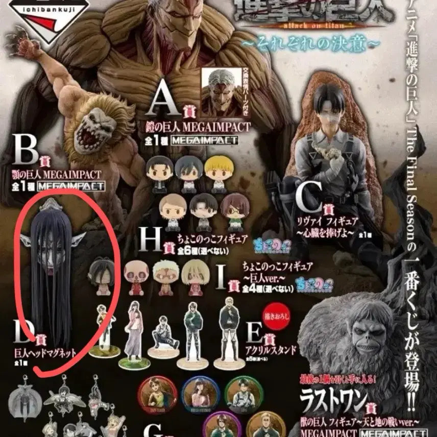 [BUNJANG] Attack on Titan Ichiban Kuji D Prize Head Magnet / 진격의 거인 제일복권 d상 팝니다