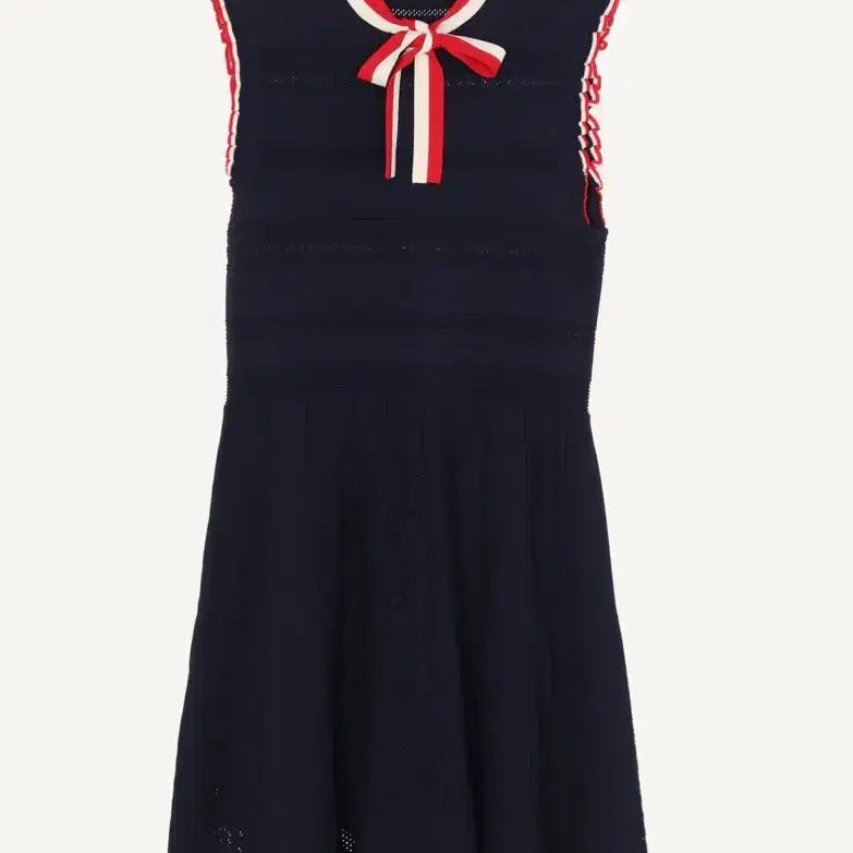 [BUNJANG] Sandro Navy Ribbon Collar Knit Dress / 산드로 네이비 리본 칼라 니트 원피스