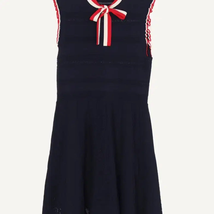[BUNJANG] Sandro Navy Ribbon Collar Knit Dress / 산드로 네이비 리본 칼라 니트 원피스