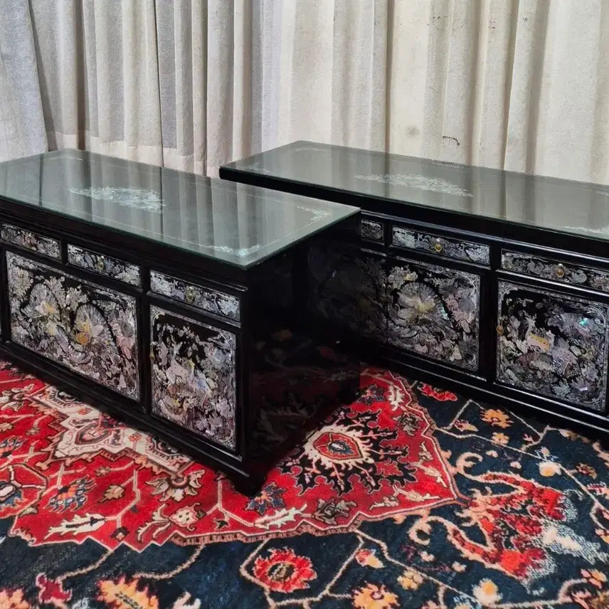[BUNJANG] Vintage 70s Tongyeong Mother-of-Pearl Lacquer Chest Set (2EA) / N6-1/N6-2 70S빈티지 오리지널 통영 나전칠기 자개 문갑 세트