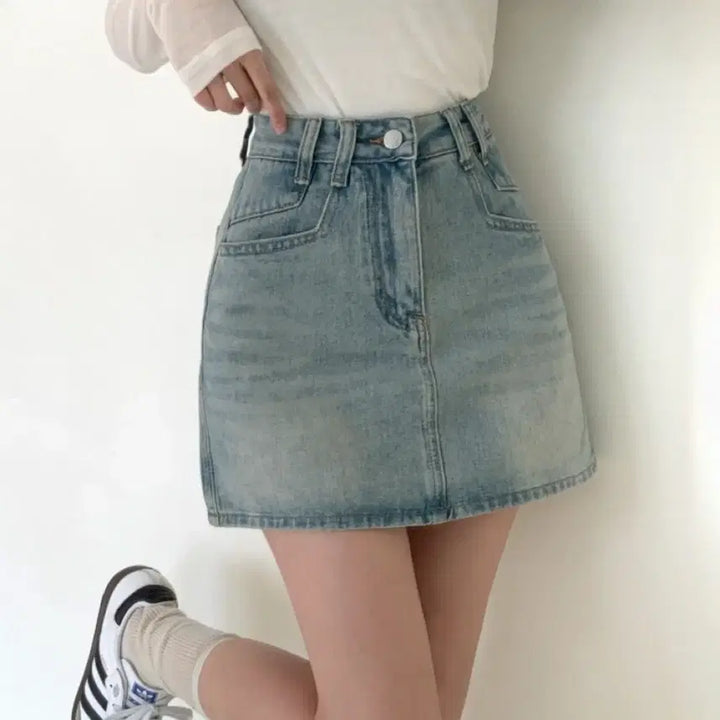 [BUNJANG] Vintage Washed A-Line Denim Skirt Light Blue L / 빈티지 워싱 A라인 청치마 연청 L