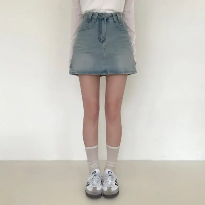 [BUNJANG] Vintage Washed A-Line Denim Skirt Light Blue L / 빈티지 워싱 A라인 청치마 연청 L
