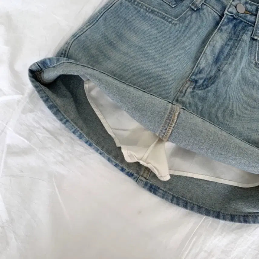 [BUNJANG] Vintage Washed A-Line Denim Skirt Light Blue L / 빈티지 워싱 A라인 청치마 연청 L