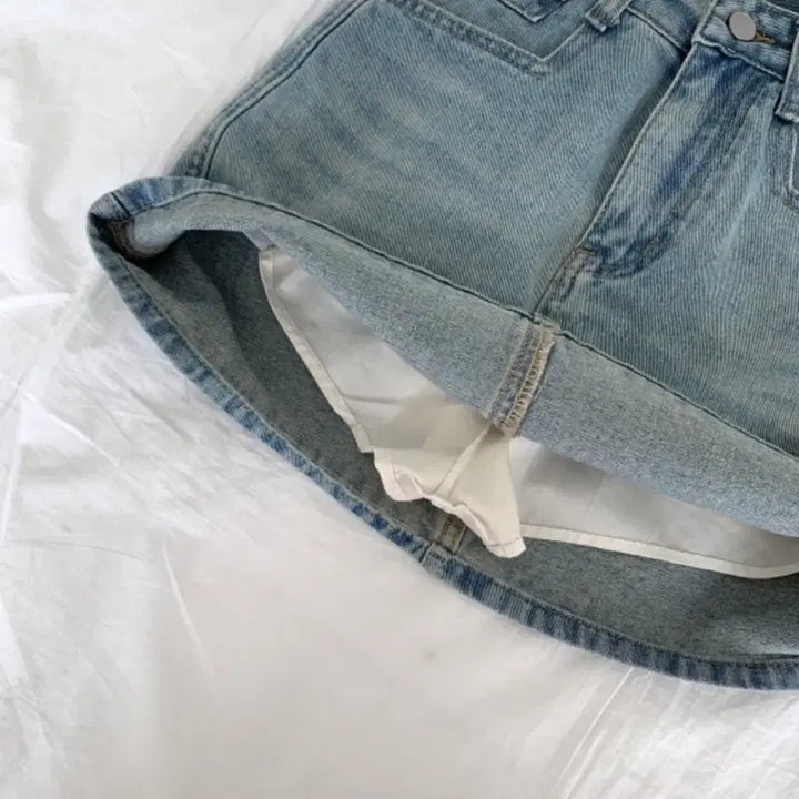 [BUNJANG] Vintage Washed A-Line Denim Skirt Light Blue L / 빈티지 워싱 A라인 청치마 연청 L