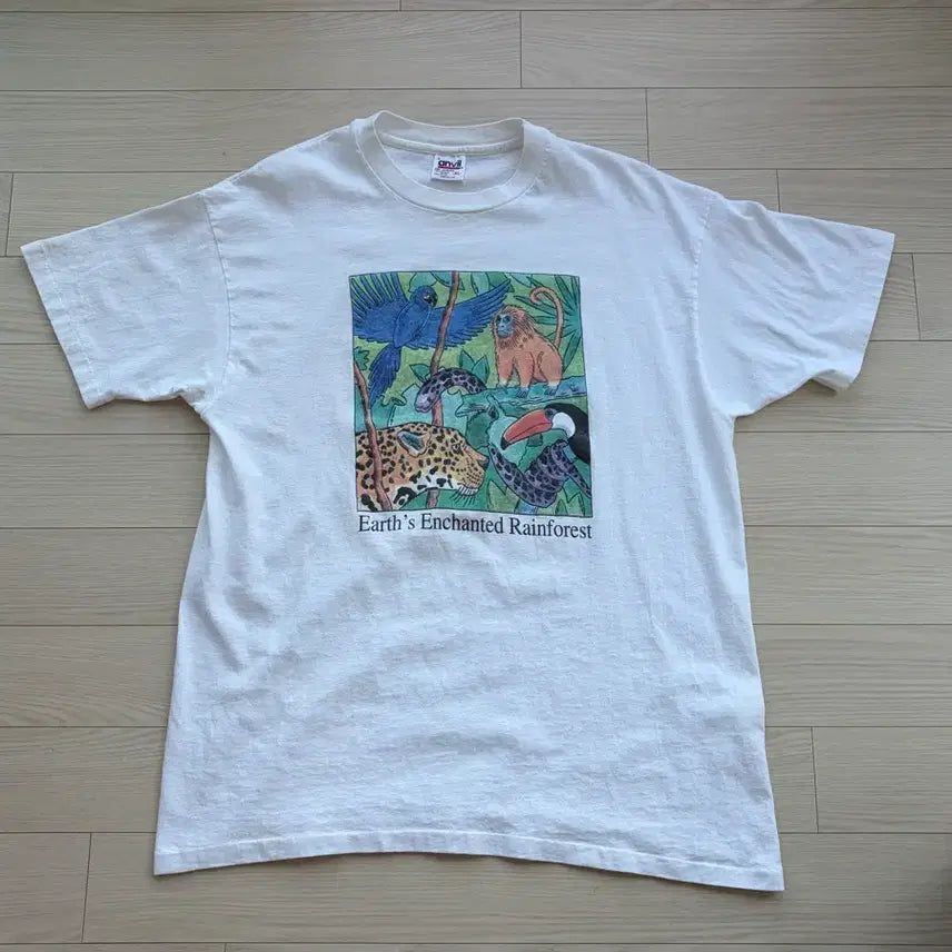 [BUNJANG] Anvil Single Stitch 90s Tropical Animal Print T-Shirt (XL/105) / 90s 싱글 스티치 아메리칸 빈티지 anvil 반팔 (105)