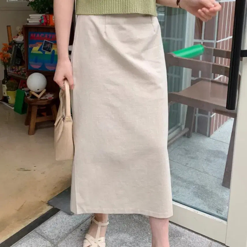 [BUNJANG] Linen Blend Long Skirt / 연베이지 H롱스커트 프리사이즈