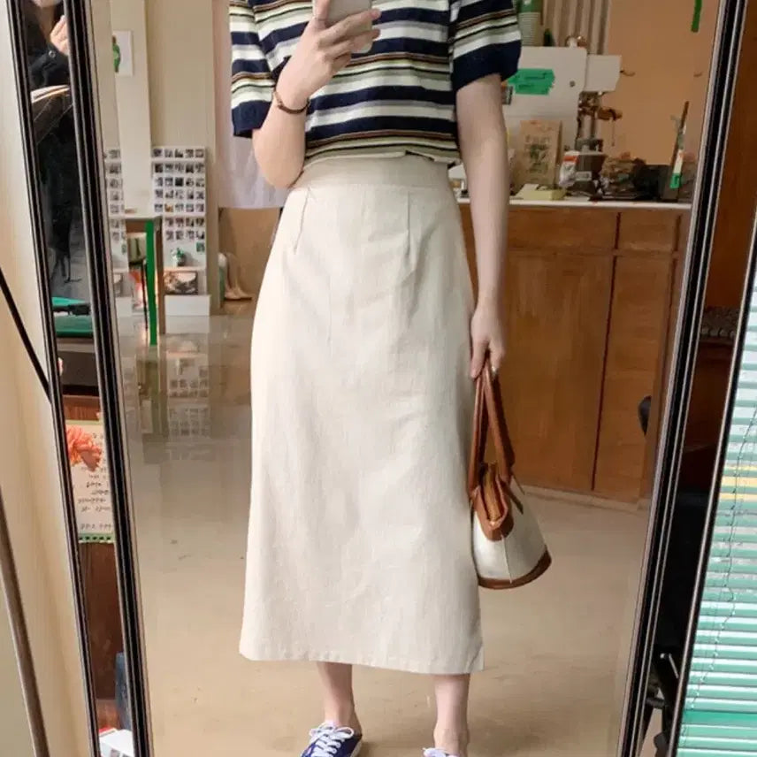 [BUNJANG] Linen Blend Long Skirt / 연베이지 H롱스커트 프리사이즈