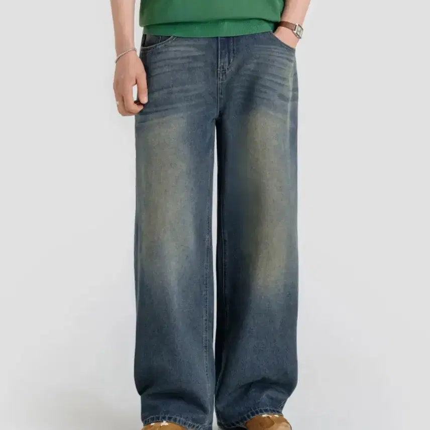 [BUNJANG] Remain Second Vintage Cat Washing Wide Denim Pants Sand Blue / [리메인세컨드] 빈티지 캣워싱 와이드 데님 팬츠 [샌드 블루]
