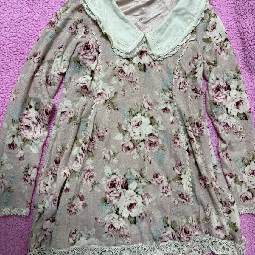 [BUNJANG] Liz Lisa Classic Brushed Floral Dress / 리즈리사 고전 기모 하나가라 원피스 히메카지 히메갸루 라떼갸루 플로럴