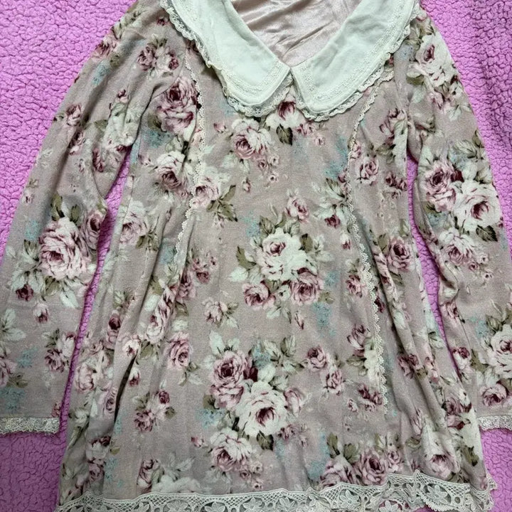 [BUNJANG] Liz Lisa Classic Brushed Floral Dress / 리즈리사 고전 기모 하나가라 원피스 히메카지 히메갸루 라떼갸루 플로럴