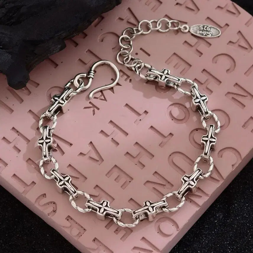 [BUNJANG] Vintage 925 Sterling Silver Cross Chain Bracelet / 빈티지 925 실버 크로스 체인 팔찌