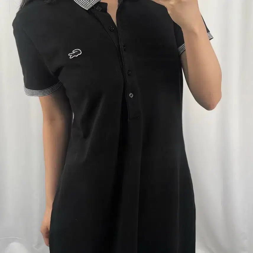[BUNJANG] Lacoste Striped Collar Short Sleeve Dress / 라코스테 스트라이프 카라 반팔 원피스
