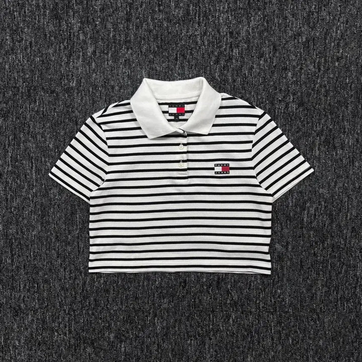 [BUNJANG] Tommy Jeans Striped Cropped Short Sleeve Polo T-Shirt / 타미힐피거 진스  스트라이프 크롭 반팔 카라티