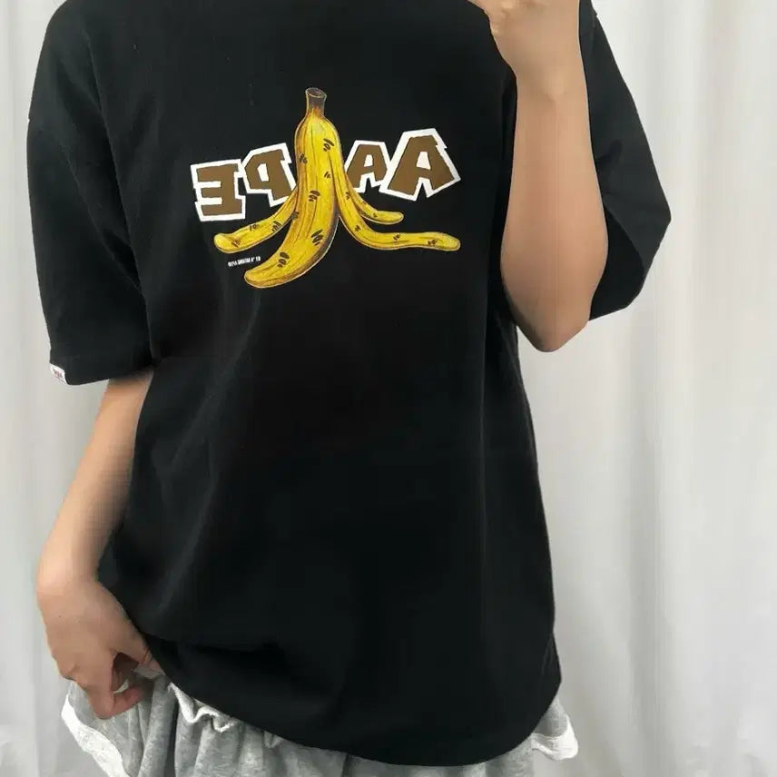 [BUNJANG] Aape Printing Black Short Sleeve T-Shirt / 에이프 프린팅 블랙 반팔