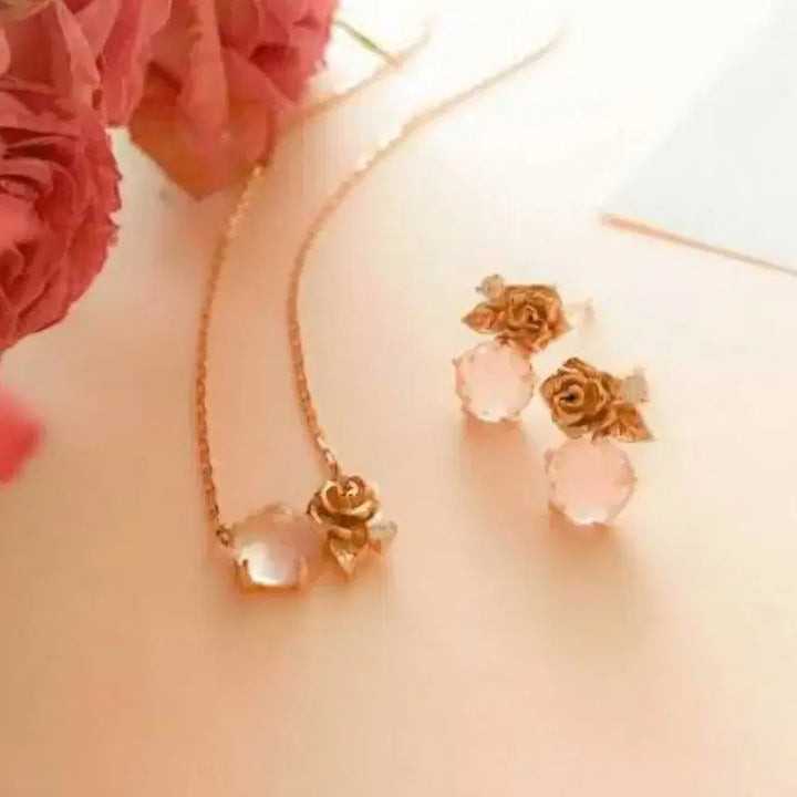 [BUNJANG] Lloyd Disney Beauty and the Beast 14k Gold Rose Quartz Set / 로이드 디즈니 콜라보 뷰티앤비스트 14k 골드 gold 세트 장미
