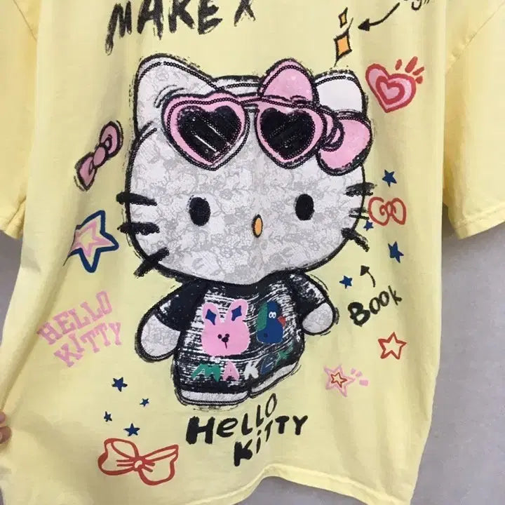 [BUNJANG] Hello Kitty Yellow Cotton T-Shirt / (미사용)헬로키티디자인 면티셔츠 반팔티 옐로우