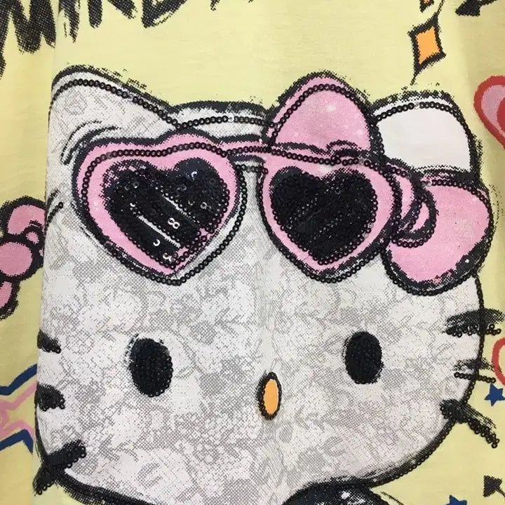 [BUNJANG] Hello Kitty Yellow Cotton T-Shirt / (미사용)헬로키티디자인 면티셔츠 반팔티 옐로우