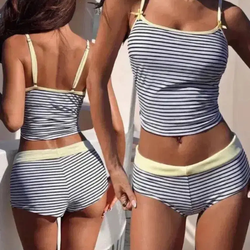 [BUNJANG] Striped Bikini Navy+Yellow / 스트라이프 비키니 네이비+옐로우