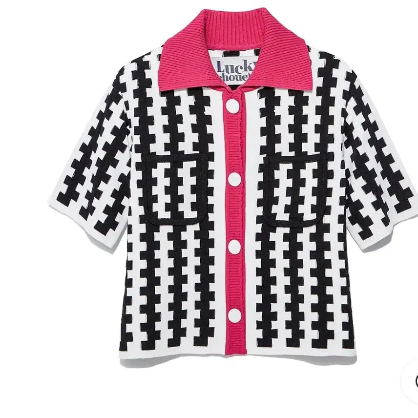 [BUNJANG] Lucky Chouette Color-Blocked Collar Knit Sweater (Free Size) / 백화점구매 Lucky chouette 배색카라 니트 F