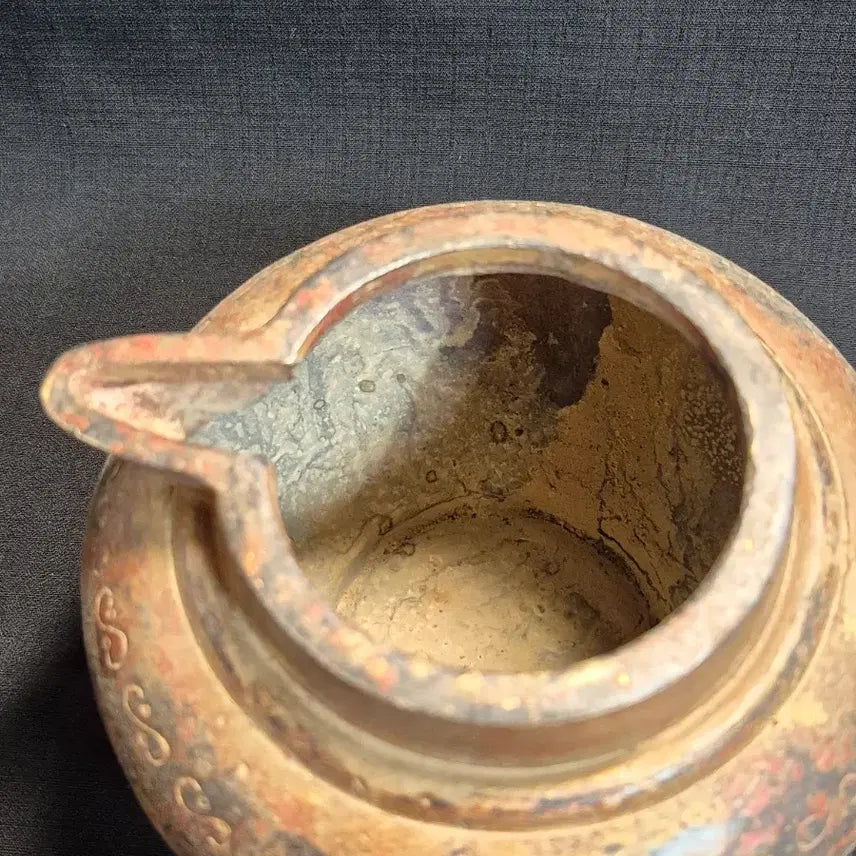 [BUNJANG] Antique Bronze Engraved Kettle Oil Lamp / 동 브론즈 음각 문자 도안 주전자 호롱 연적