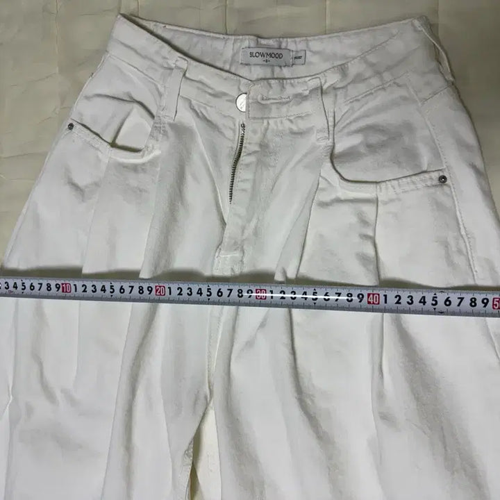 [BUNJANG] Slowmood Wide Pintuck Denim Pants Ivory S (Short Ver.) / 슬로우무드 와이드 핀턱 데님 팬츠 아이보리 s (숏버전)