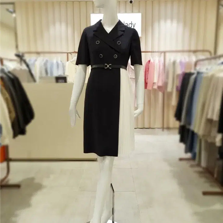 [BUNJANG] Kenneth Lady Colorblock Pleated Half Sleeve Dress Navy Size 55 / 케네스레이디 하프 배색 플리츠 원피스 네이비 55 여름 반팔 하객룩