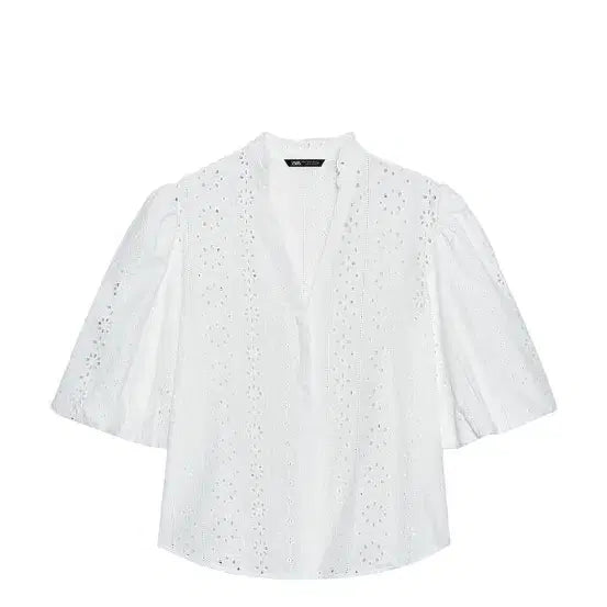 [BUNJANG] ZARA Punching Embroidery Balloon Sleeve Blouse XS / ZARA 자라 펀칭 자수 벌룬 슬리브 셔츠 블라우스 XS