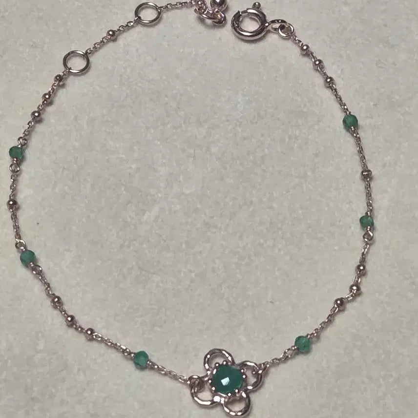 [BUNJANG] Rose Gold Flower Emerald Silver Bracelet (New) / 로즈골드 플라워 에메랄드 실버  팔찌(새상품