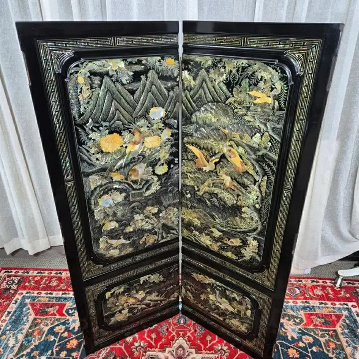 [BUNJANG] 1970s Vintage Mother-of-Pearl 2-Panel Screen / N6-3 70년대 빈티지 나전칠기 통영자개 2폭 병풍
