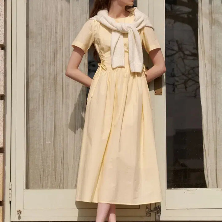 [BUNJANG] Riel Peach Corset Yellow Dress / 리엘 피치 코르셋 옐로우 원피스