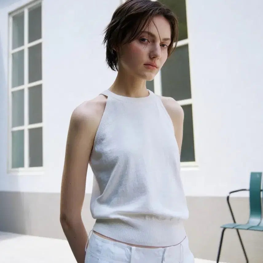[BUNJANG] NINNIIT Open Back Halter Knit Top Ivory / 닌닛 오픈백홀터니트탑 아이보리