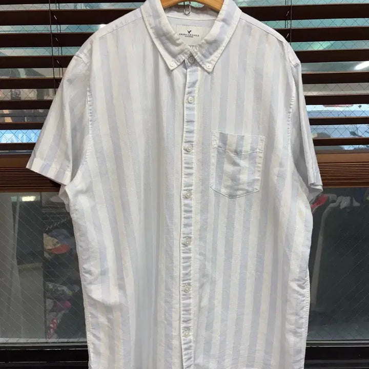 [BUNJANG] American Eagle Cotton Linen Stripe Short Sleeve Shirt XL / American Eagle 아메리칸 이글 코튼 린넨 스트라이프 반팔 셔츠