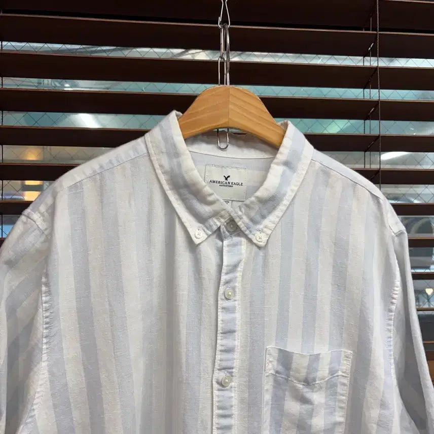 [BUNJANG] American Eagle Cotton Linen Stripe Short Sleeve Shirt XL / American Eagle 아메리칸 이글 코튼 린넨 스트라이프 반팔 셔츠