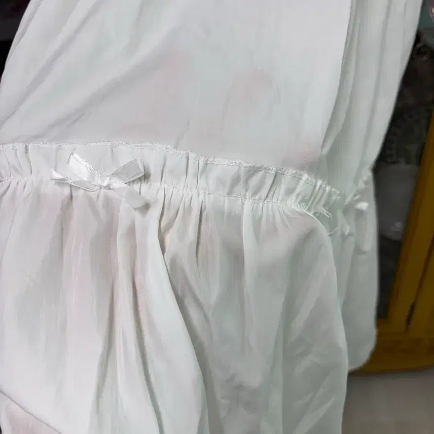 [BUNJANG] White Lace Flare Long Skirt with Ribbon / 새상품) 화이트 레이스 플레어 롱스커트 밴딩 치마 리본
