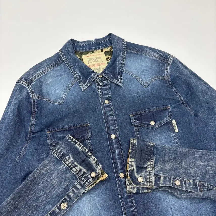 [BUNJANG] Buckaroo Vintage Washed Denim Western Shirt / Buckaroo 버커루 빈티지 워싱 데님 웨스턴 셔츠
