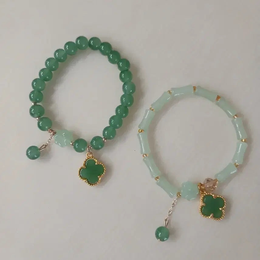 [BUNJANG] Green Clover Gemstone Bracelet (New) / 초록 클로버 원석 팔찌 (새제품)